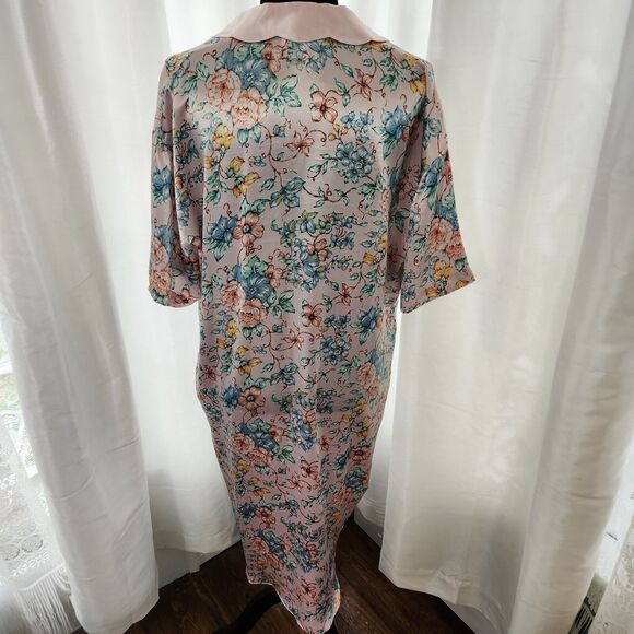 Vintage Satin Nightgown Lauren Alexandra Intimates Floral Pearl Sleep Shirt Vtg - Picture 8 of 12
